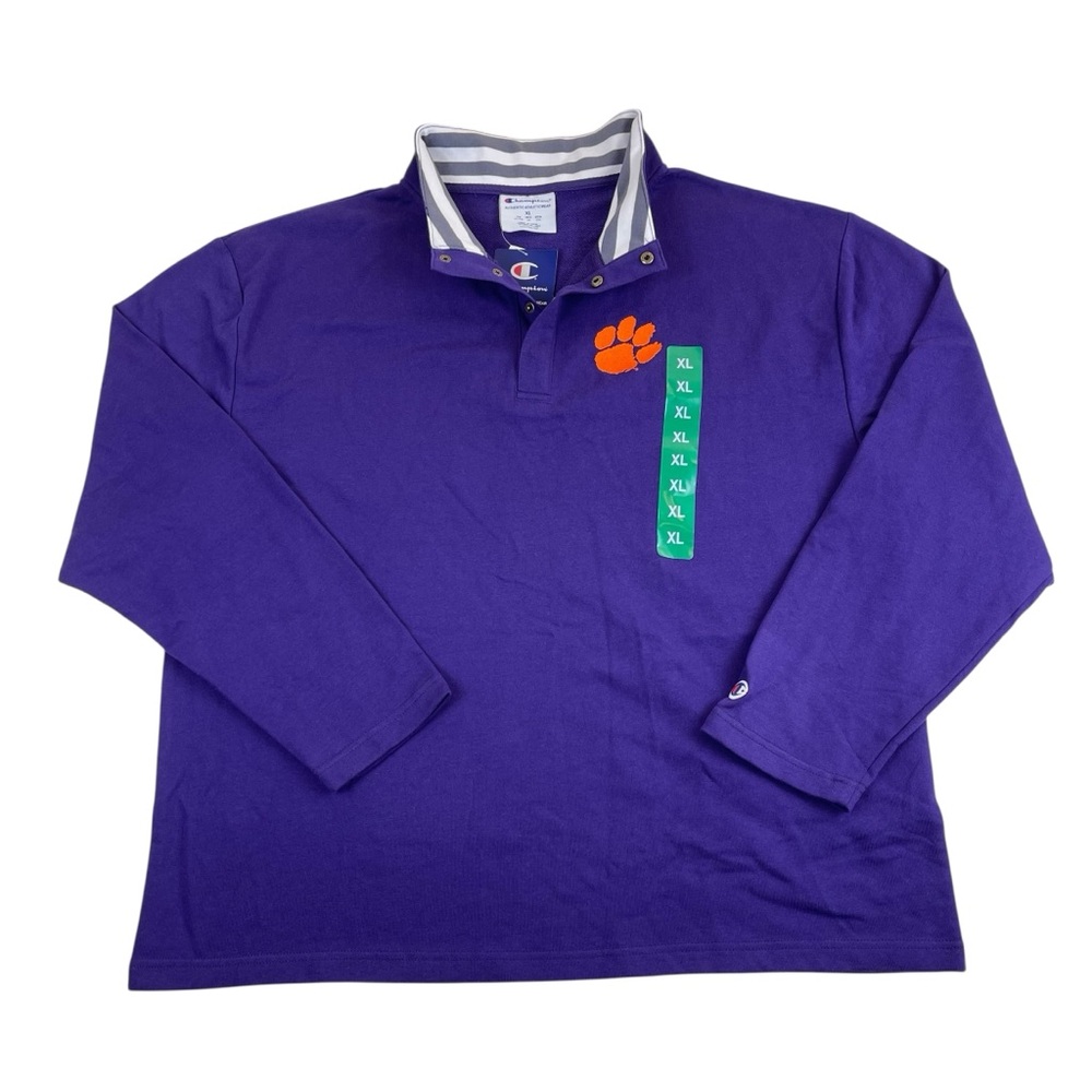 New Champion Clemson Tigers 1/4 Snap Pullover Shirt Mens XL Purple Orange